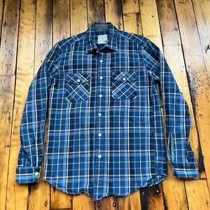 VTG J Crew Men’s Medium Workshirt Heavyweight Flannel Blue Plaid Button Down
